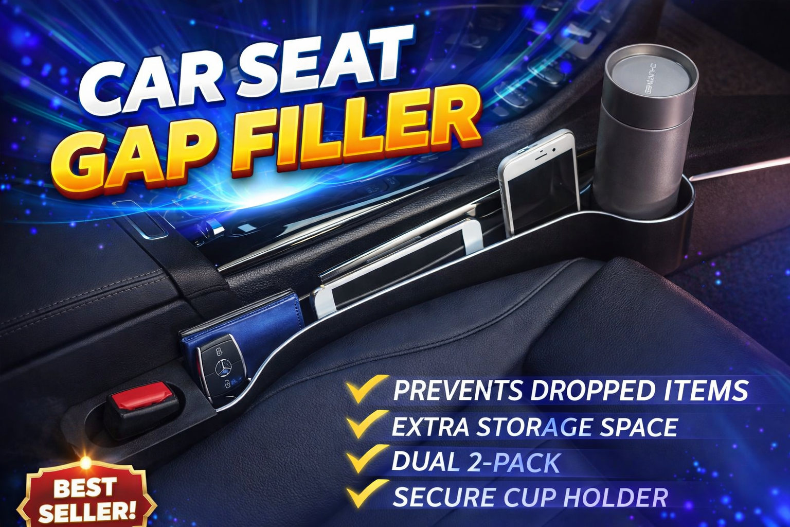 Auto Ease™ Dual Cup Seat Organizer – Front & Rear Storage Upgrade